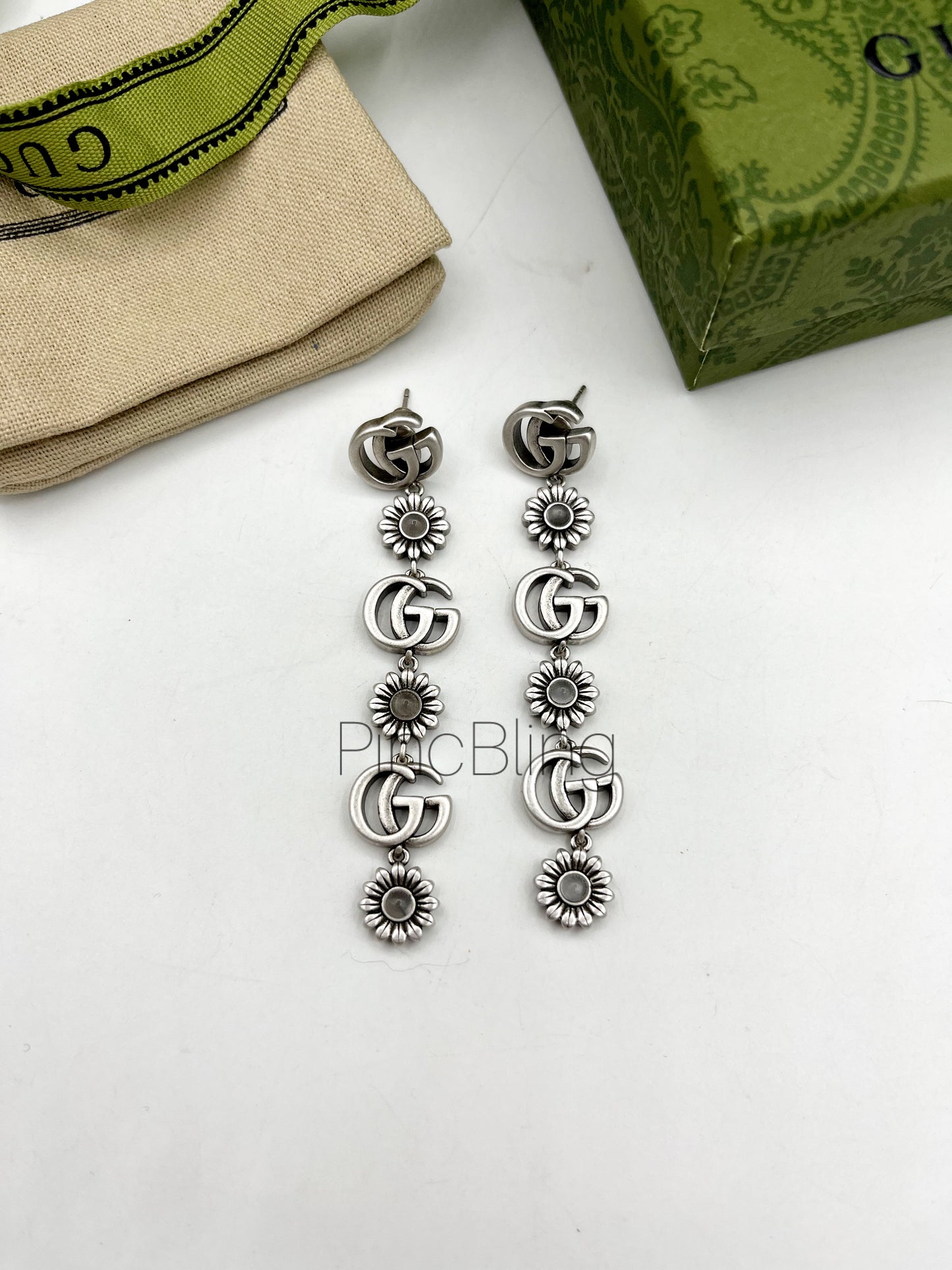 Silver Drop Branded Earrings GU