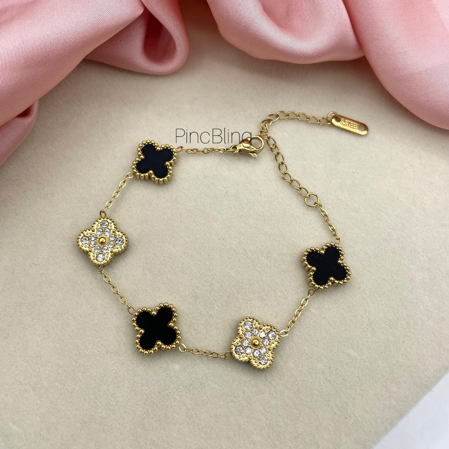 Black Clover & Diamond Panel Bracelet
