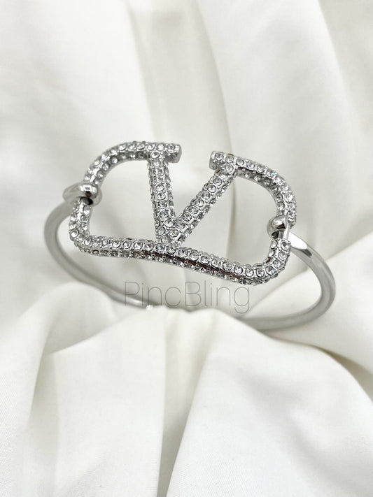 Silver V Initial Bracelet