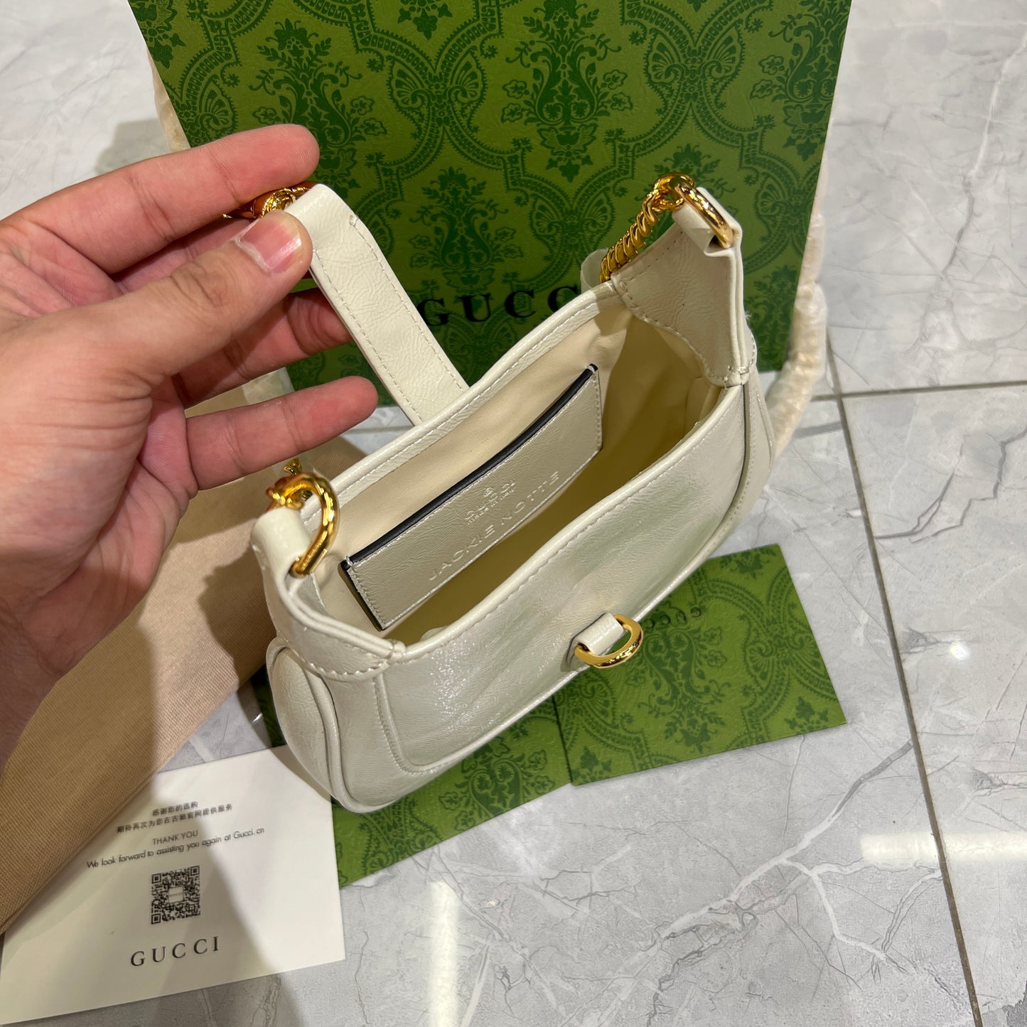 Cream Buckle Branded Bag
