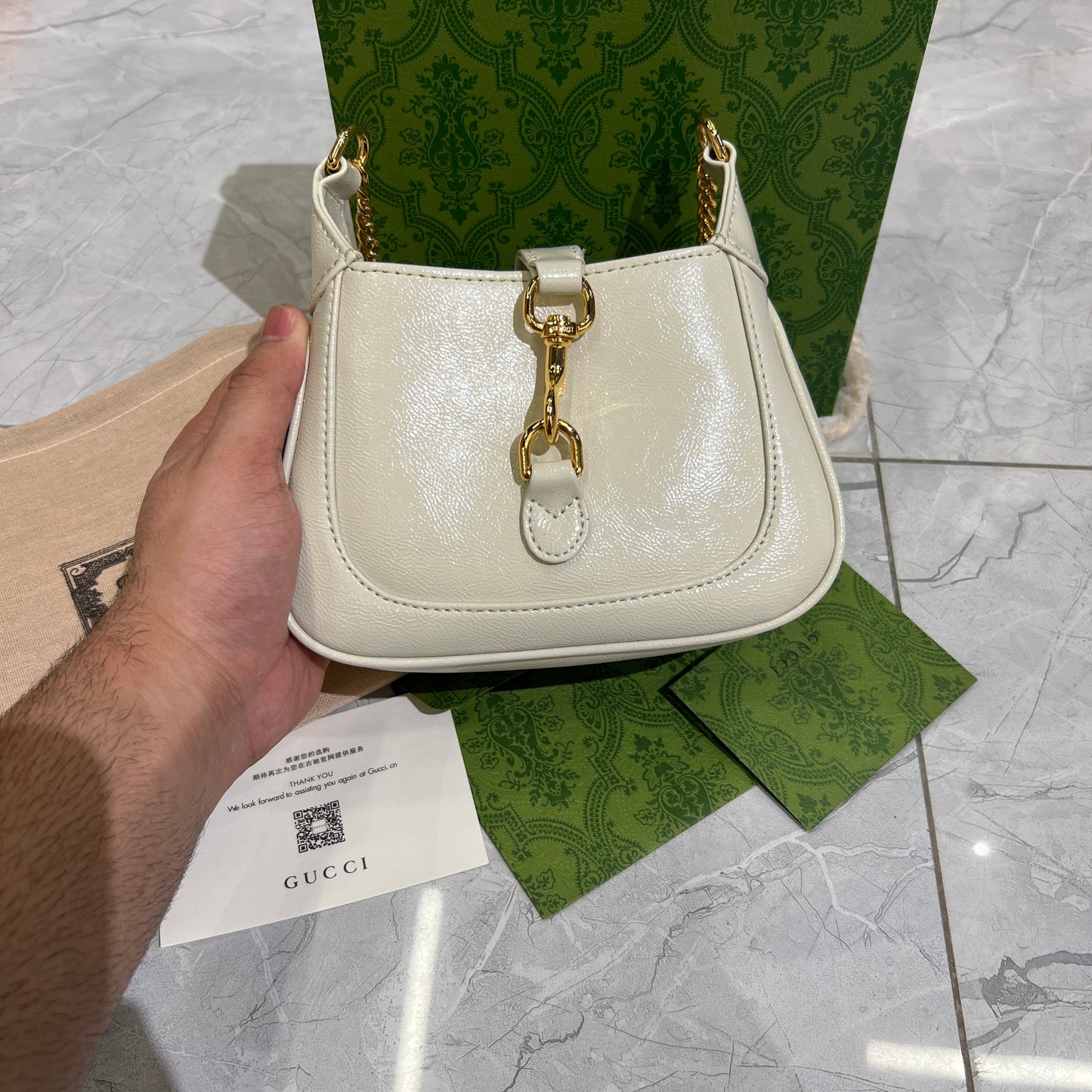 Cream Buckle Branded Bag
