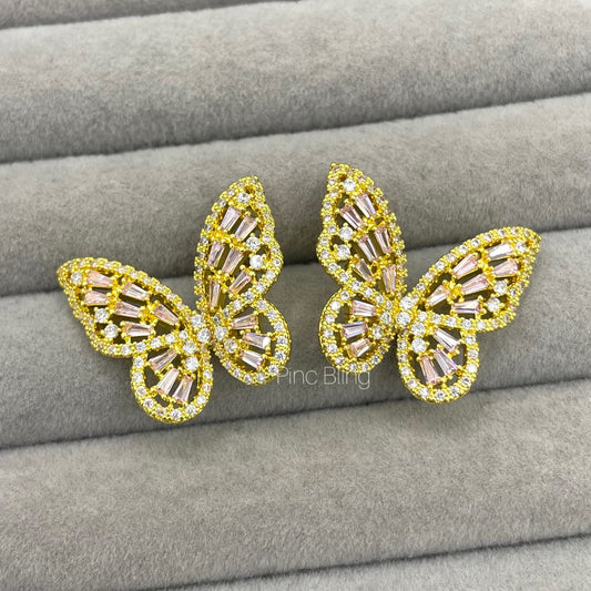 Butterfly ear stud zircon (pink)