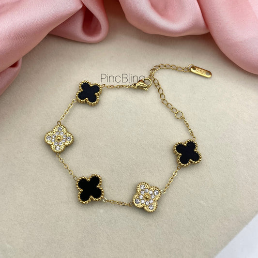 Black Clover & Diamond Panel Bracelet