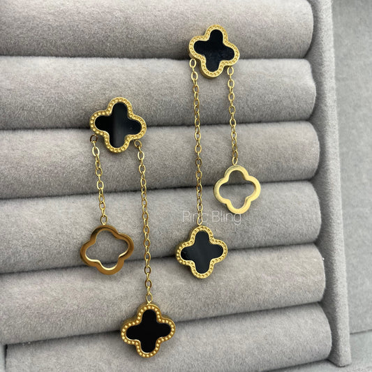 Clover hanging earrings (black)