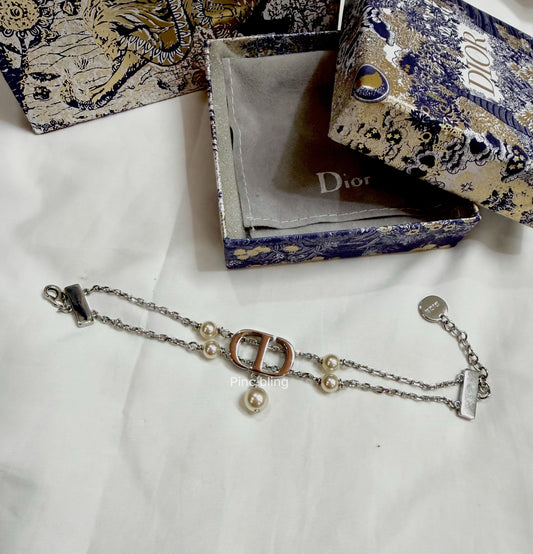 CD Silver Double Chain Bracelet LxB DR