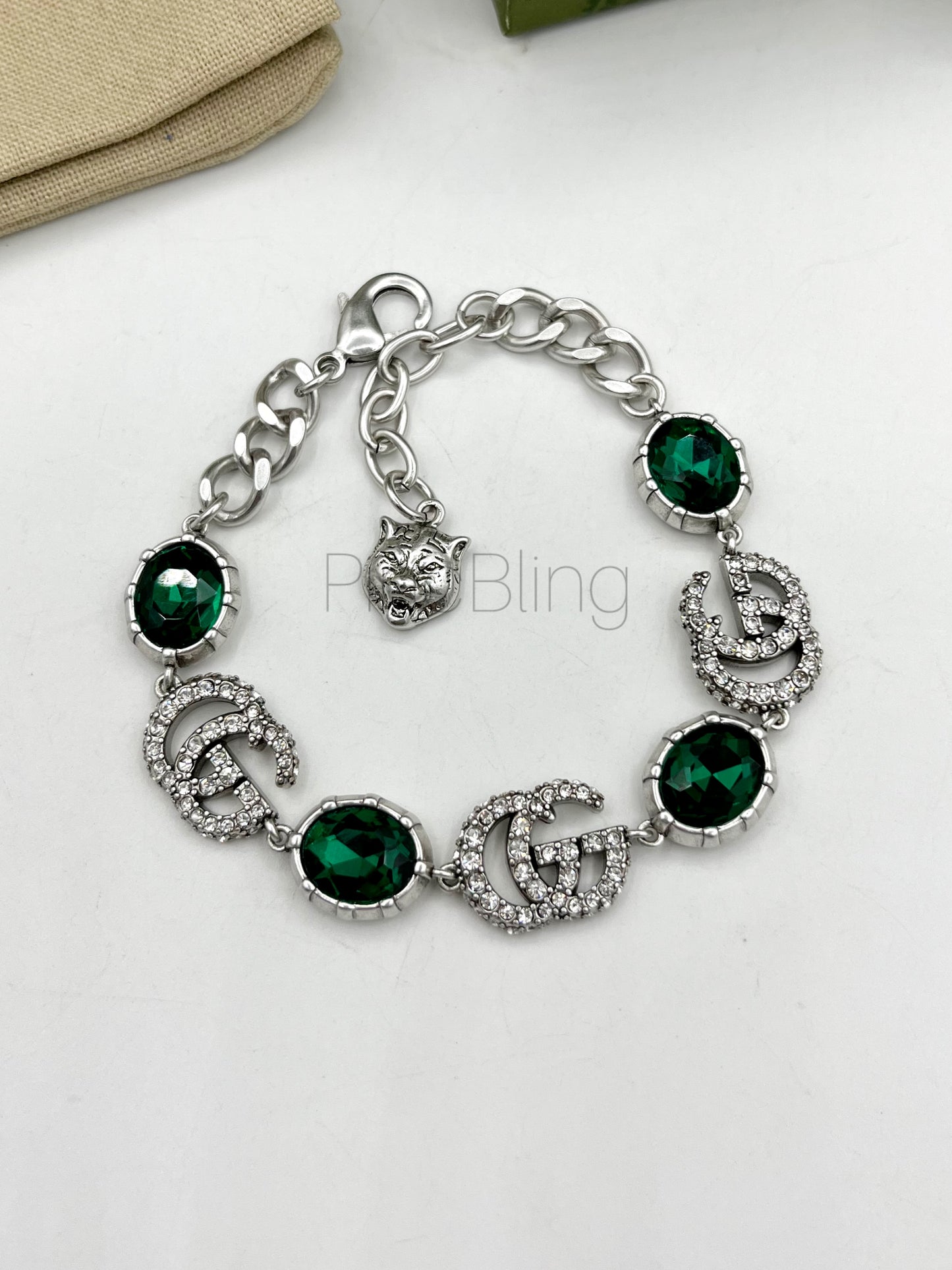 Emerald silver crystal bracelet GU